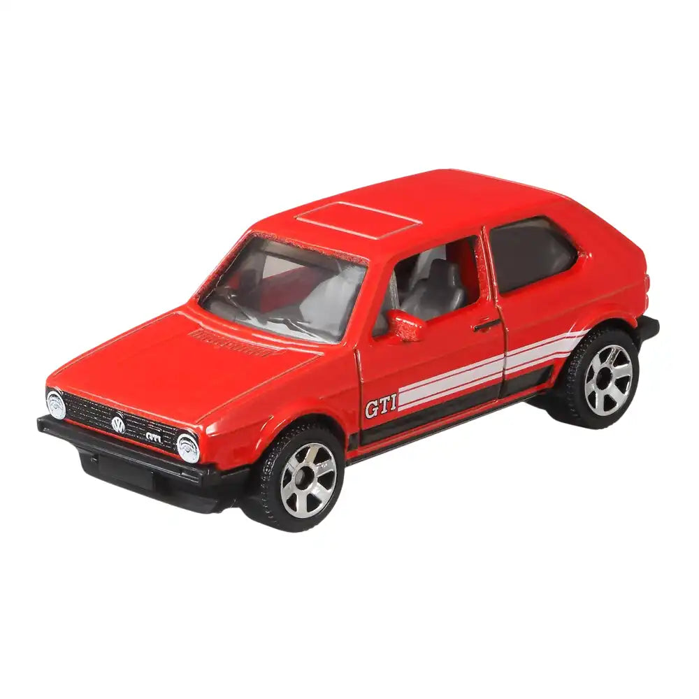 Matchbox 1:64 Germany Series die-cast model of the 1976 VW Golf MK1 in red with GTI detailing.