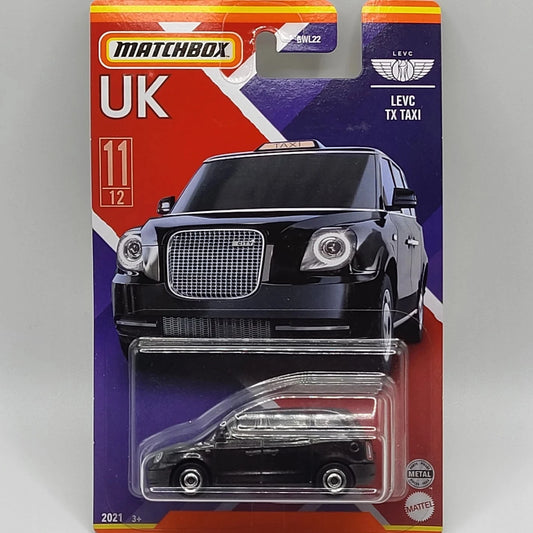 Matchbox LEVC TX Taxi die-cast model from the Stars of UK series, 2023.