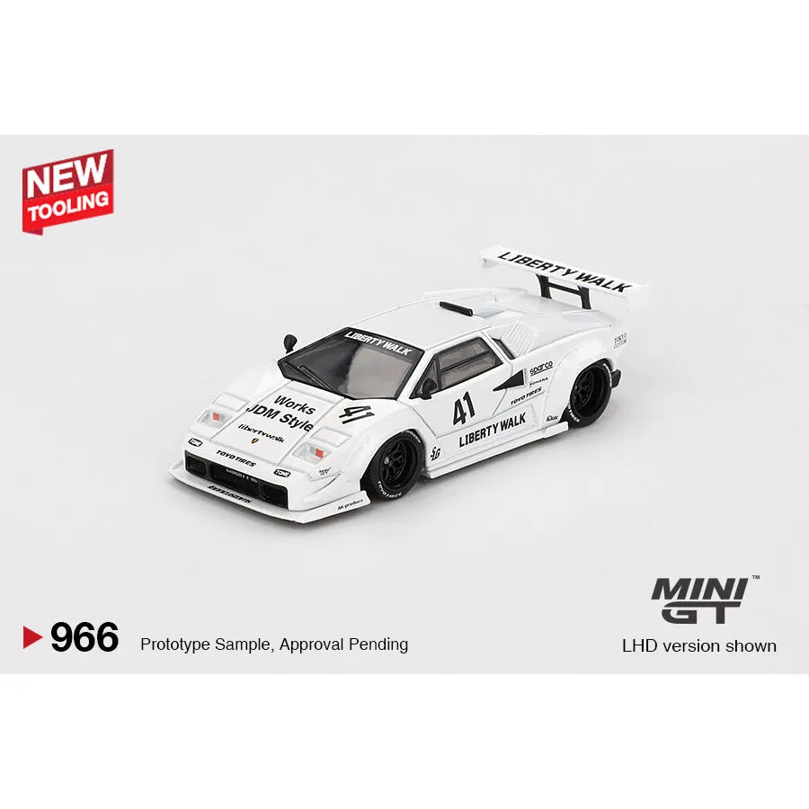 MINIGT 1:64 scale Lamborghini Countach LB-WORKS in white, as featured at Tokyo Auto Salon 2024 – MGT00966.