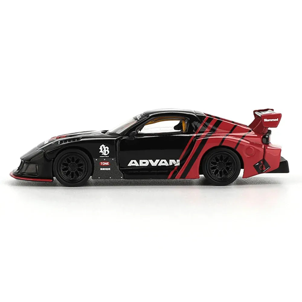 MiniGT 1:64 scale die-cast model of Mazda RX-7 LB-Super Silhouette in ADVAN livery, LHD, model #983 MGT00983-BL.