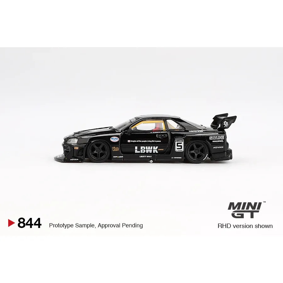 MINIGT 1:64 Nissan LB-ER34 Super Silhouette Skyline in black from 2024 – MGT00844 die-cast model.