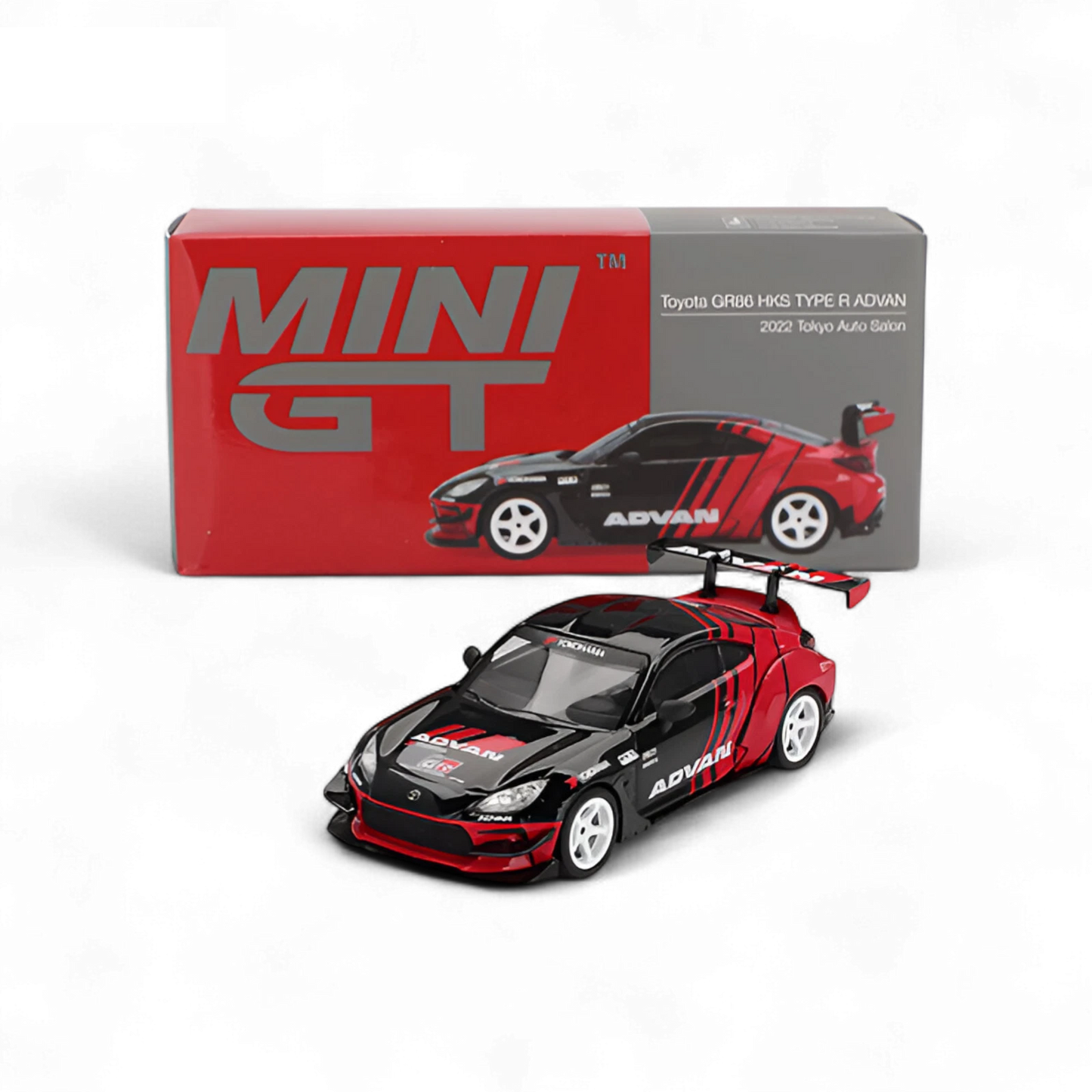 MiniGT 1:64 Toyota GR86 HKS TYPE R ADVAN – 2022 Tokyo Auto Salon die-cast model with wide-body kit and ADVAN livery.