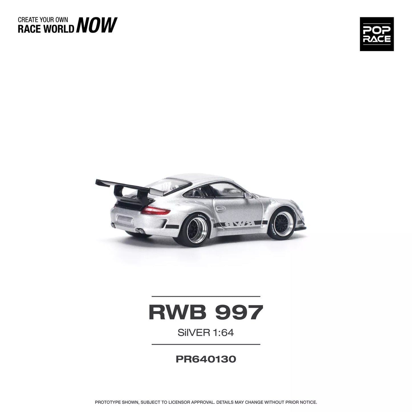 Pop Race 1:64 Porsche 911 RWB 997 Silver PR64-130