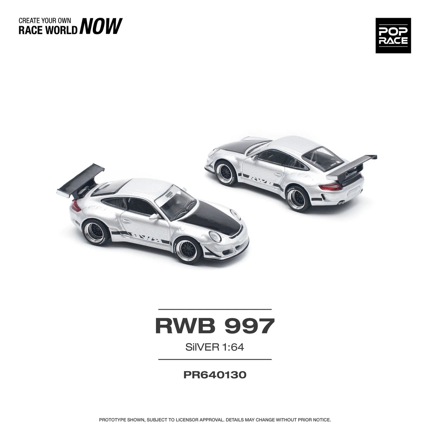 Pop Race 1:64 Porsche 911 RWB 997 Silver PR64-130