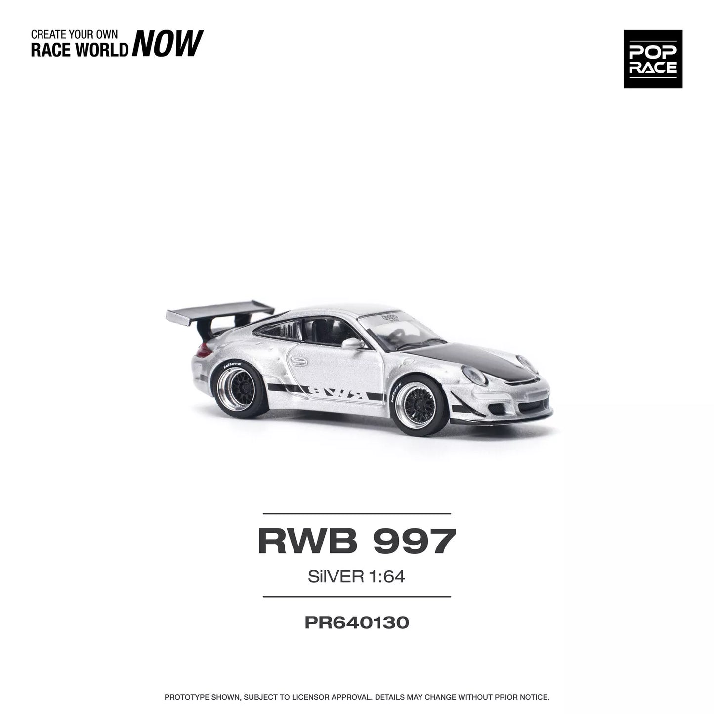Pop Race 1:64 Porsche 911 RWB 997 Silver PR64-130