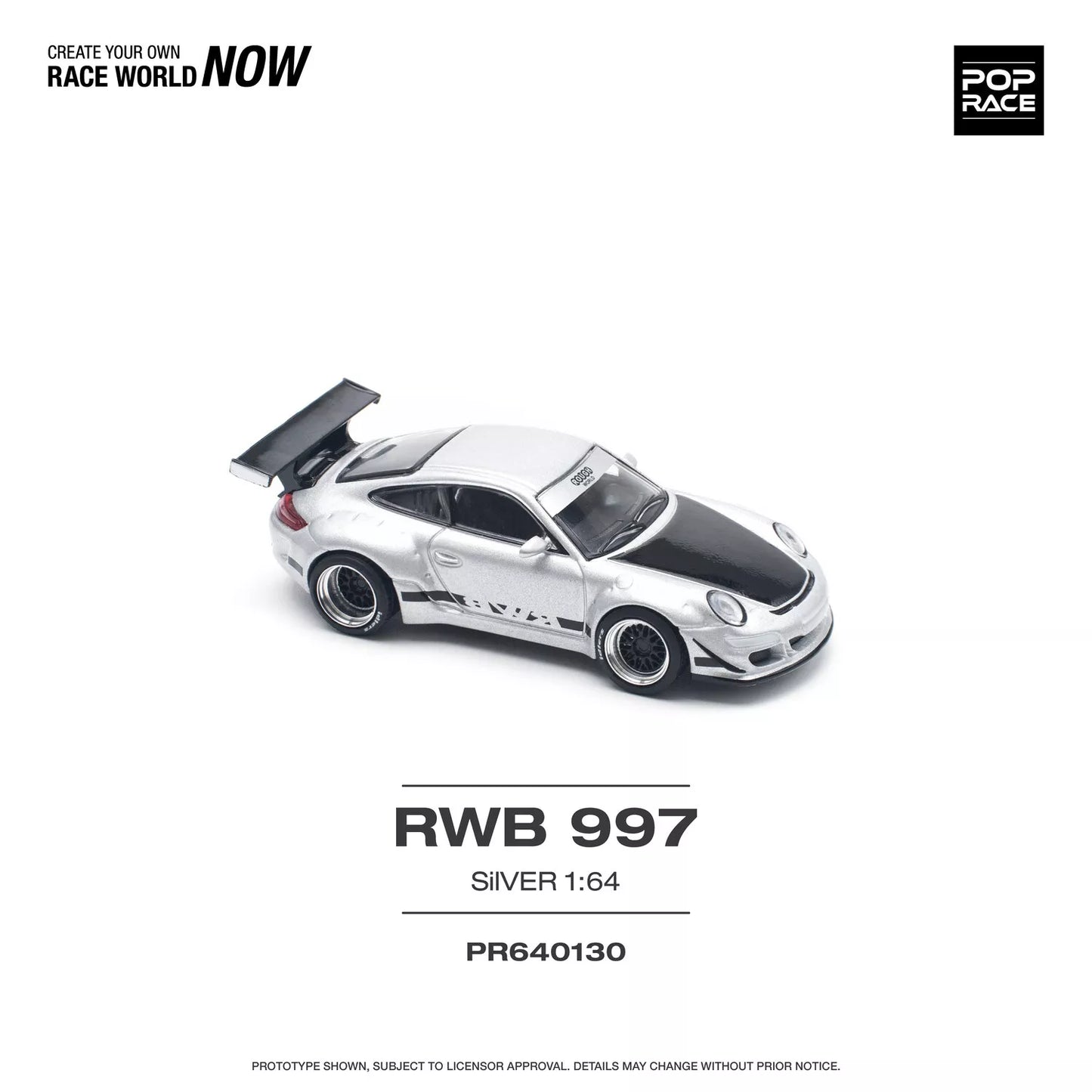 Pop Race 1:64 Porsche 911 RWB 997 Silver PR64-130