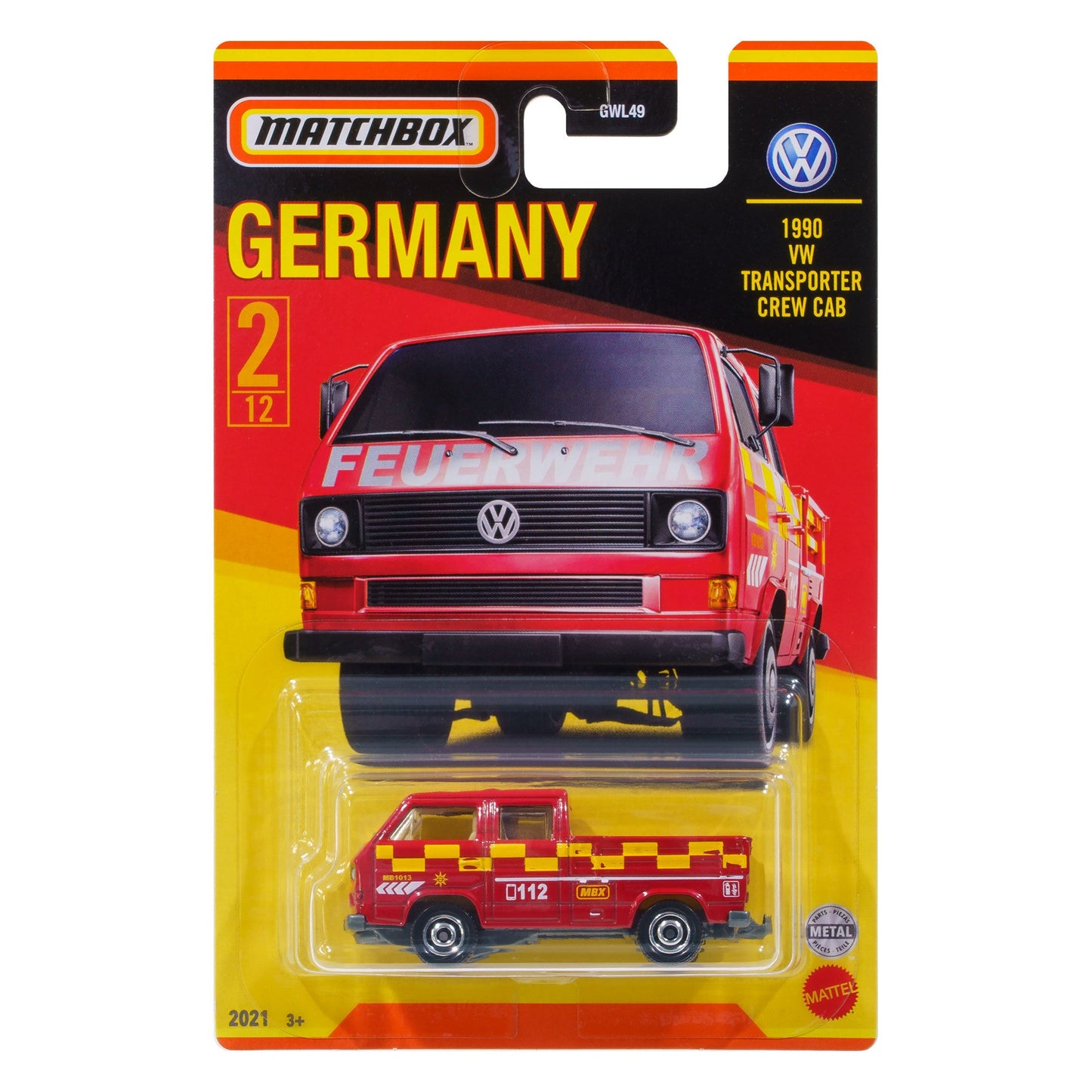 Matchbox 1990 VW Transporter Crew Cab 2/12 GWL49 979A die-cast collectible from the Stars of Germany series.