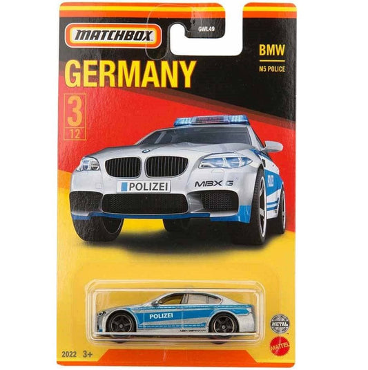Matchbox BMW M5 Police car in white with German police livery, part of the Stars of Germany series, 3/12 GWL49 979C
