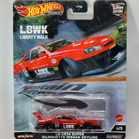 HotWheels Premium | Real Riders | Mountain Drifters | LB-ER34 SUPER SILHOUETTE NISSAN SKYLINE LBWK