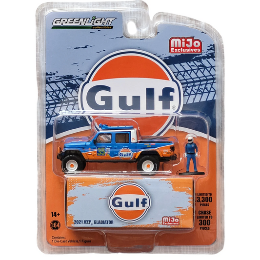 [AUCTION - Free Shipping!] GreenLight 1:64 2021 Jeep Gladiator – Gulf Racing Livery w/ Figure MiJo Exclusives Limited