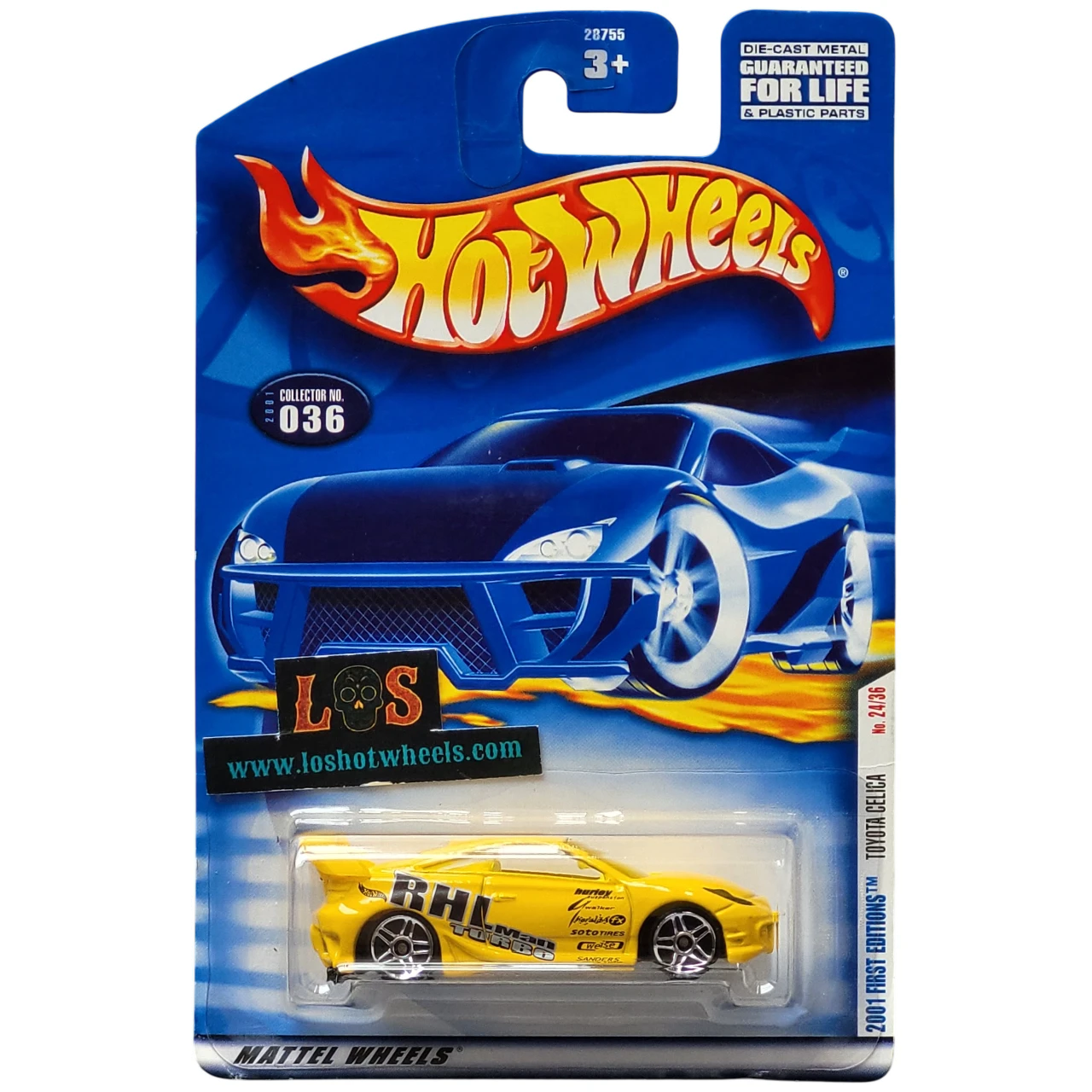 [AUCTION - Free Shipping!] Hot Wheels 1:64 Toyota Celica – 2001 First Editions #036 Yellow RHN Turbo Graphics
