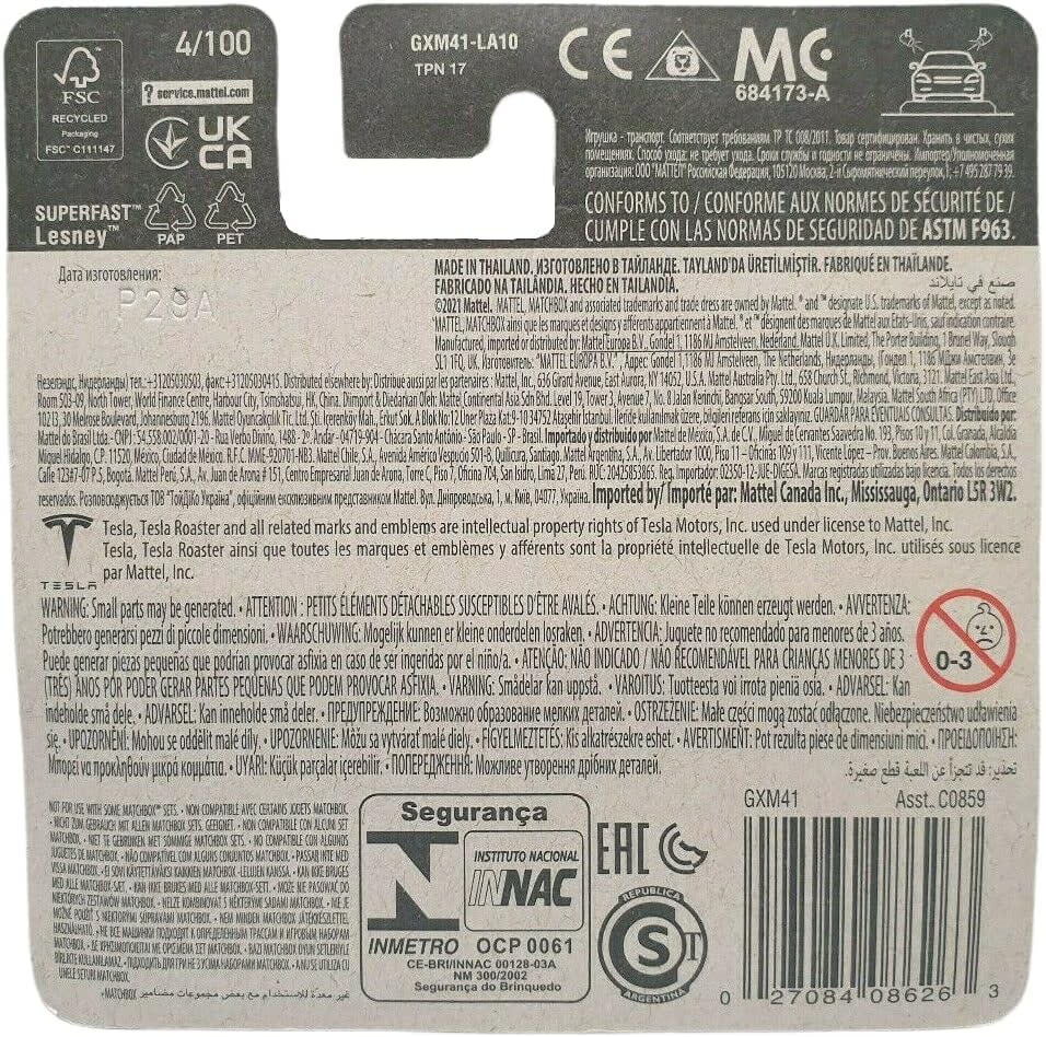 Matchbox 1:64 Tesla Roadster – 04/100 GXM41 C0859 Die-Cast Model