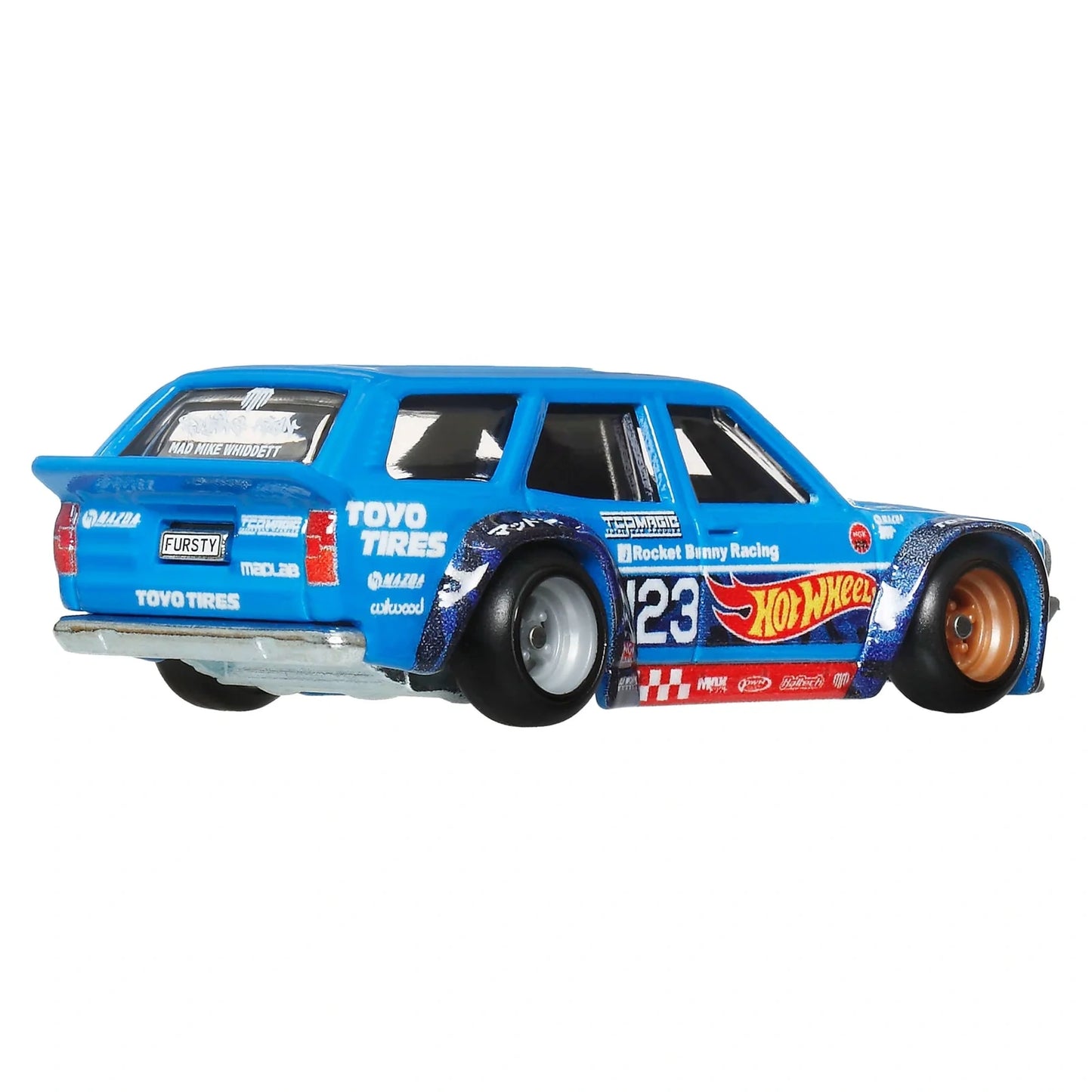 Hot Wheels 1:64 Premium Car Culture Mad Mike Mazda RX-3 Wagon JBK50 die-cast car with Real Riders tires and Metal/Metal construction.
