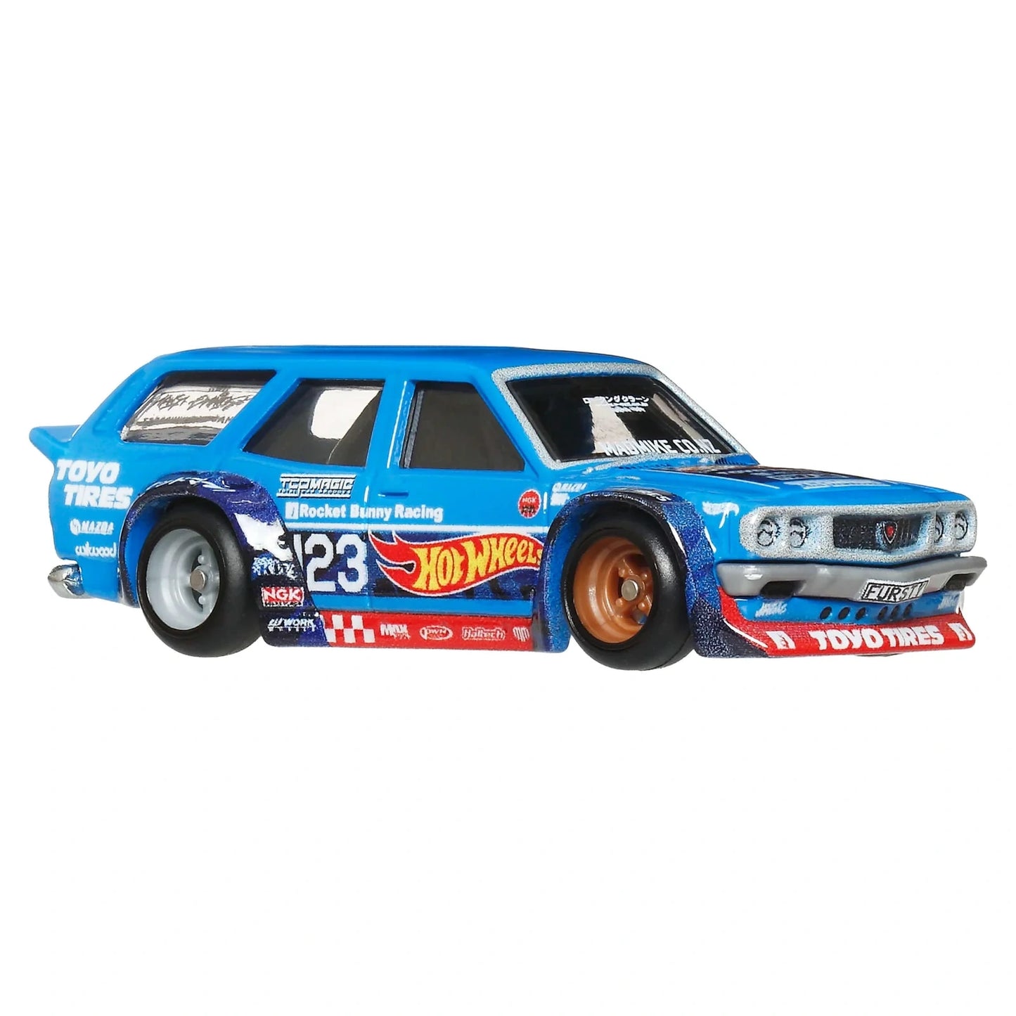 Hot Wheels 1:64 Premium Car Culture Mad Mike Mazda RX-3 Wagon JBK50 die-cast car with Real Riders tires and Metal/Metal construction.