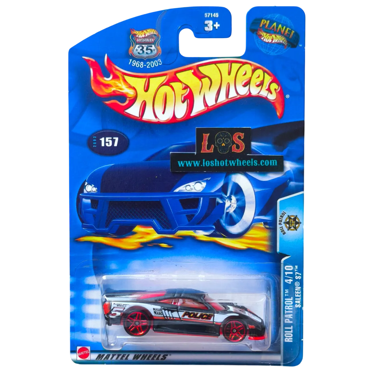 [**ENDED** AUCTION - Free Shipping!] Hot Wheels 1:64 Saleen S7 [1] – Roll Patrol Series – Carded, #157 (2003), 4/10 – Planet Hot Wheels