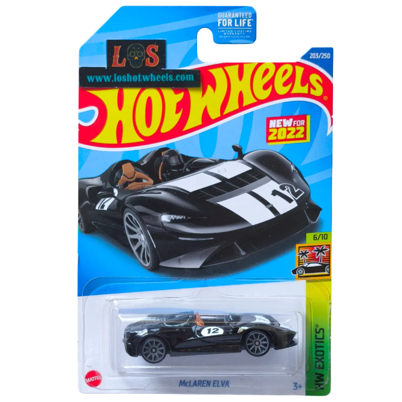 [**ENDED** AUCTION - Free Shipping!] Hot Wheels 1:64 McLaren Elva – HW Exotics Series – Carded, #203/250, 6/10 – 2022 Release