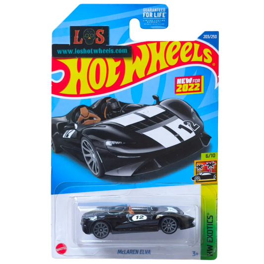 [**ENDED** AUCTION - Free Shipping!] Hot Wheels 1:64 McLaren Elva – HW Exotics Series – Carded, #203/250, 6/10 – 2022 Release