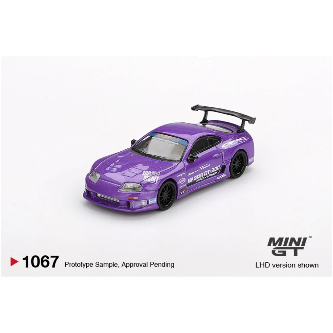 MiniGT 1:64 Toyota Supra A80 in Top Secret GT-300 livery and Top Secret Purple paint – die-cast collectible car #1007.