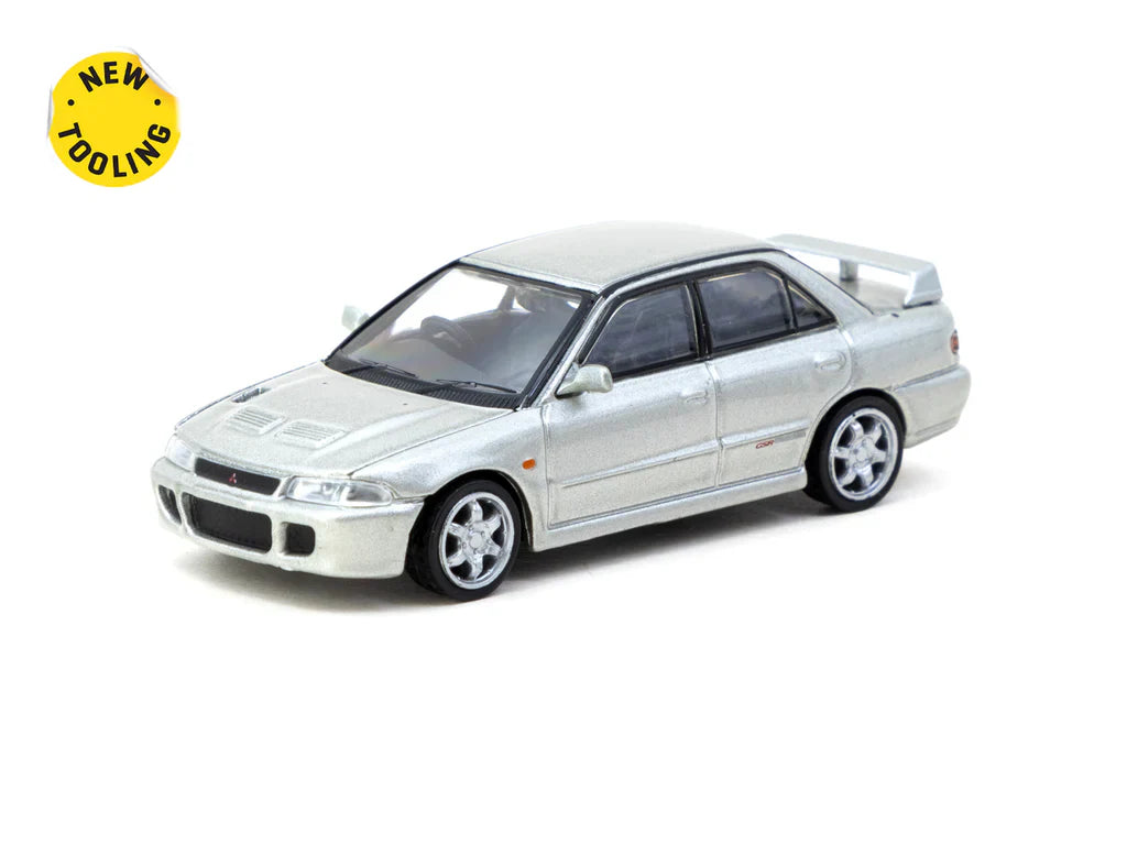 Tarmac Works 1/64 Mitsubishi Lancer GSR Evolution Silver Special Edition die-cast model and Tarmac Cards