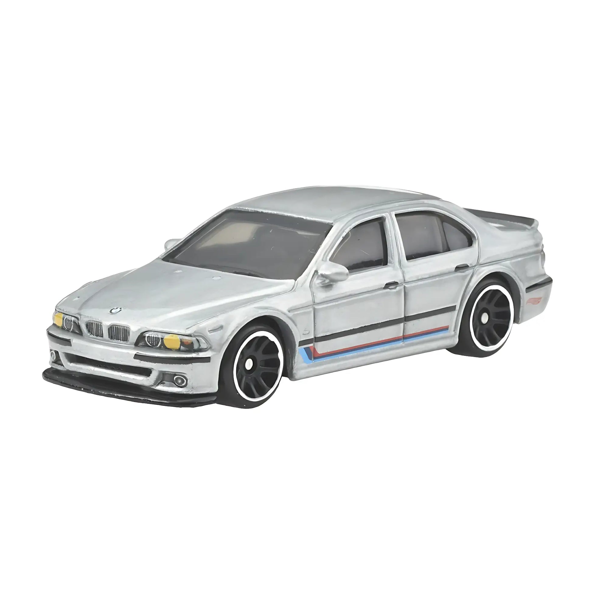 Hot Wheels 1:64 scale Celebrations Silver Series BMW M5 die-cast car in silver with M-style detailing.