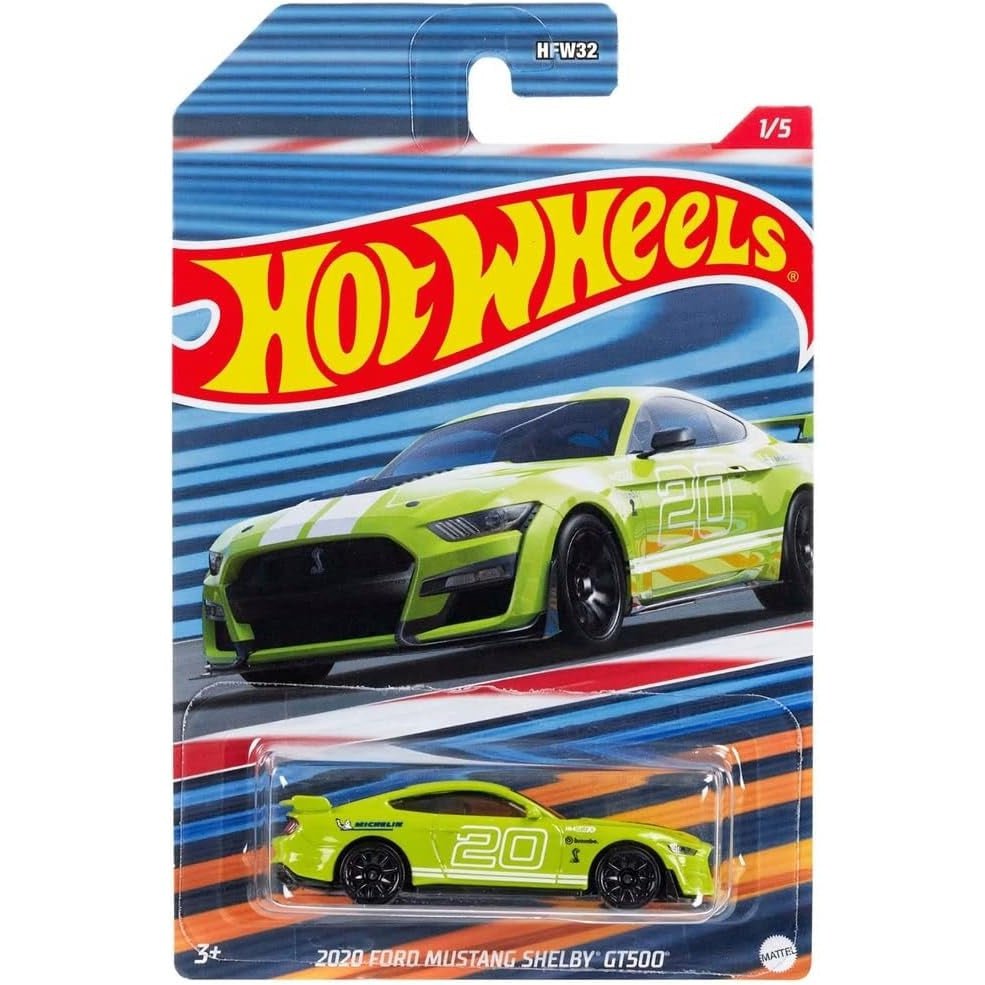 Hot Wheels 1:64 scale Racing Circuit die-cast model of the 2020 Ford Mustang Shelby GT500 with race-inspired livery.