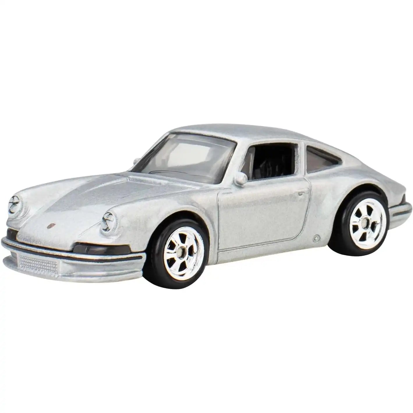Hot Wheels Premium Pop Culture Top Gun Maverick '71 Porsche 911 die-cast model in silver with Real Riders wheels.