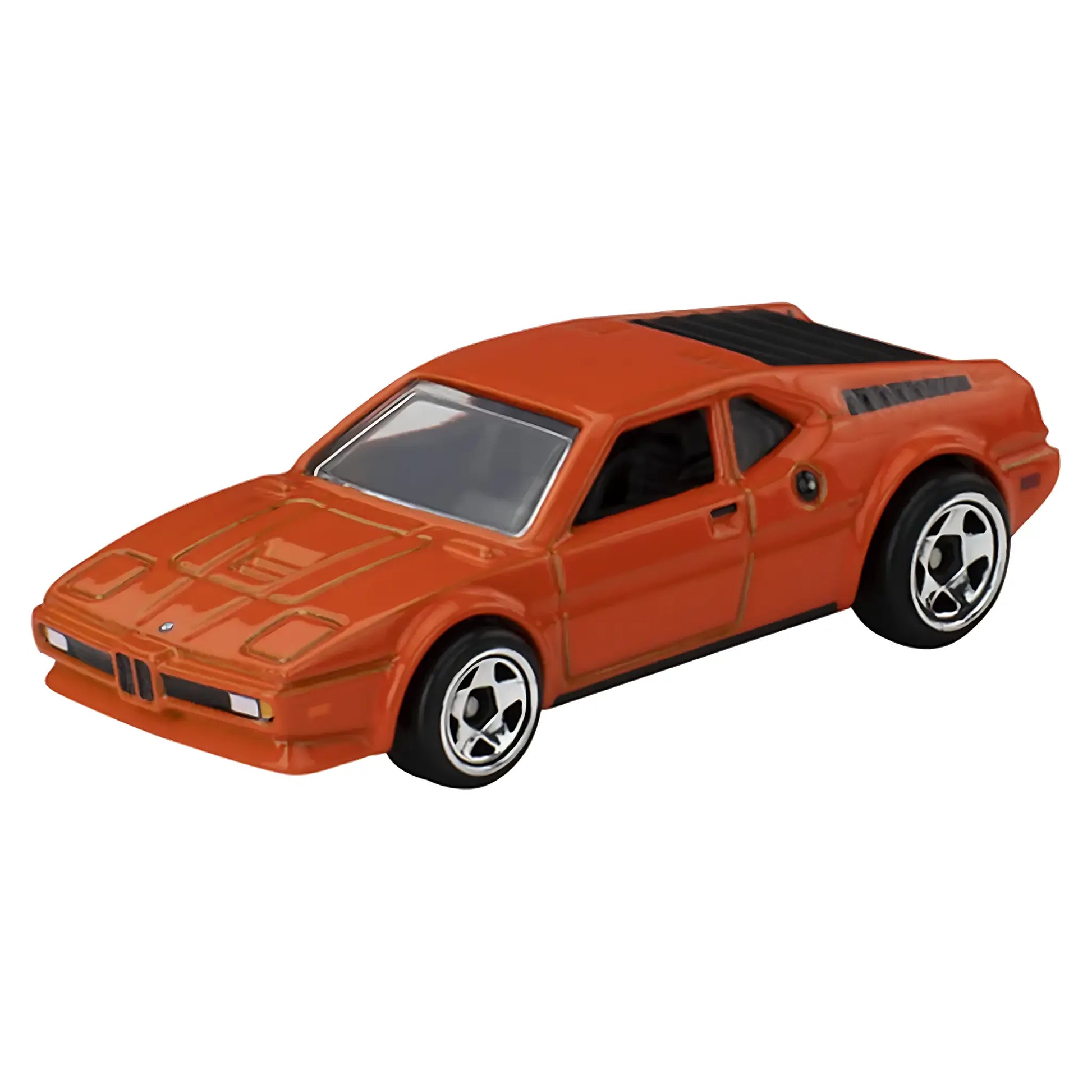 Hot Wheels 1:64 Celebrations Silver Series BMW M1 die-cast car in orange with detailed card art.