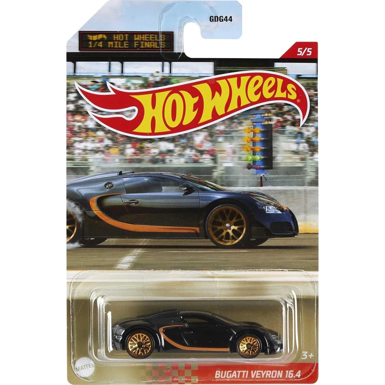 Hot Wheels Bugatti Veyron 16.4 die-cast in black and orange from Racing Circuit Silver Series