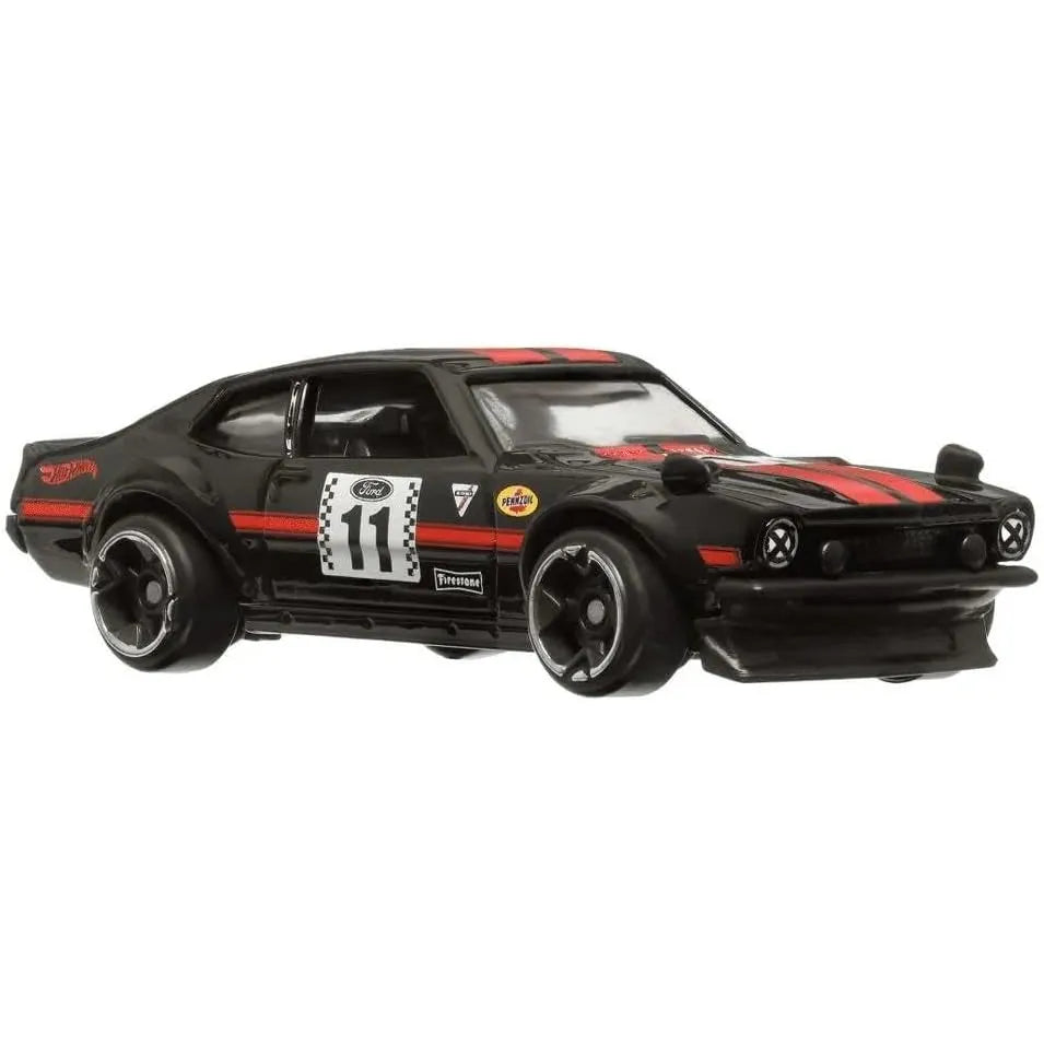 Hot Wheels Custom Ford Maverick in black with red stripes from Vintage Racing Club Silver Series