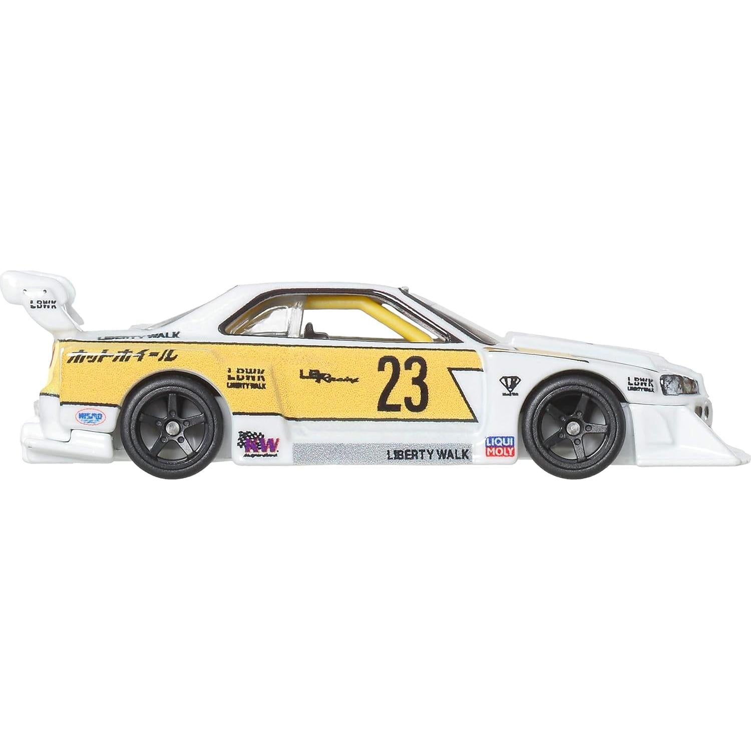 Hot Wheels 1:64 scale Car Culture Silhouettes die-cast model of the LB-ER34 Super Silhouette Nissan Skyline in Liberty Walk livery.