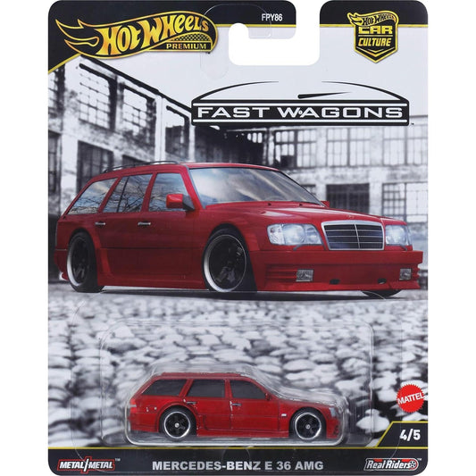 Hot Wheels Car Culture Fast Wagons series die-cast model of the Mercedes-Benz E 36 AMG in 1:64 scale.
