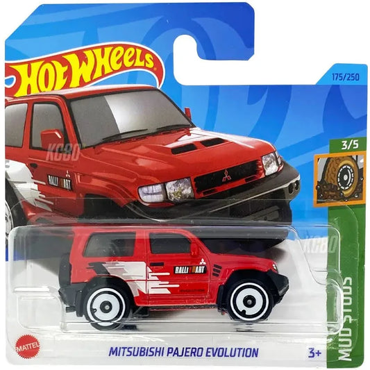 Hot Wheels 1:64 Mitsubishi Pajero Evolution in red with Ralliart graphics from the Mud Studs series.