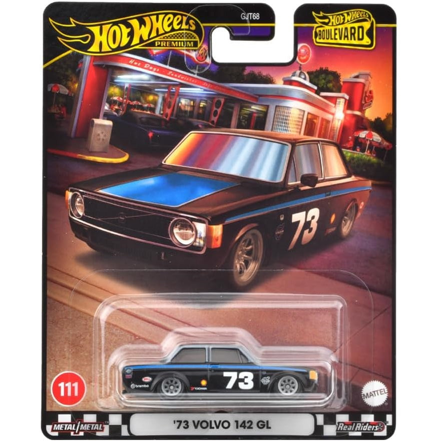 Hot Wheels '73 Volvo 142 GL die-cast model from the Premium Boulevard series in 1/64 scale – HRT79