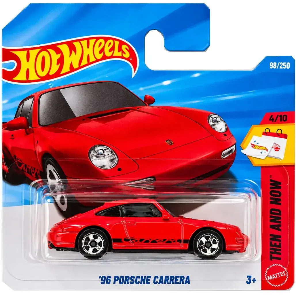 Hot Wheels '96 Porsche Carrera red 1:64 die-cast model with black Carrera graphics, Then and Now 98/250 JJL39.