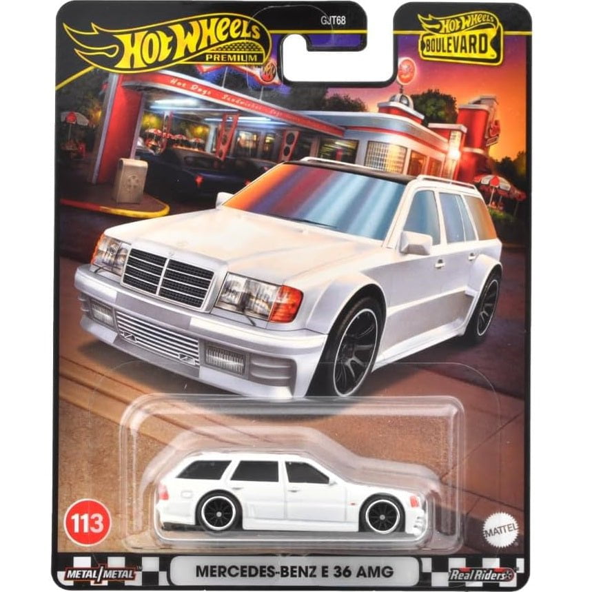 Hot Wheels Mercedes-Benz E 36 AMG die-cast model from the Premium Boulevard series in 1/64 scale – HRT78