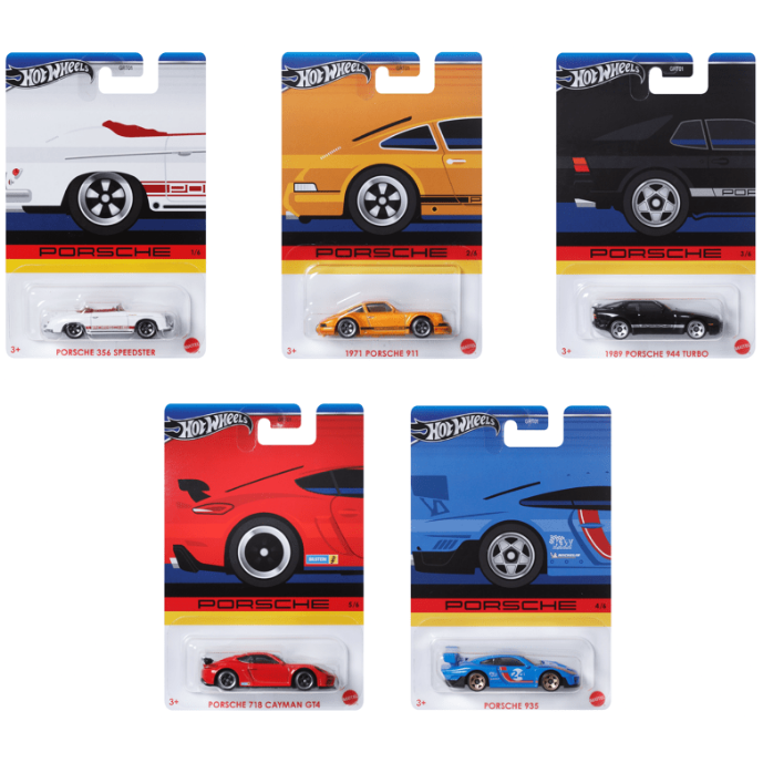Hot Wheels Porsche Celebration Set 2024 GRT01-979G set of 5 carded 1:64 Porsche diecast cars.