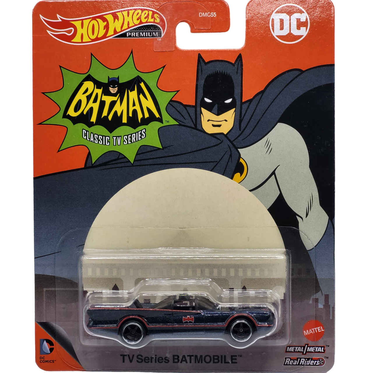 Hot Wheels Premium Batman Classic TV Series die-cast model from the Pop Culture DC collection, 2023.
