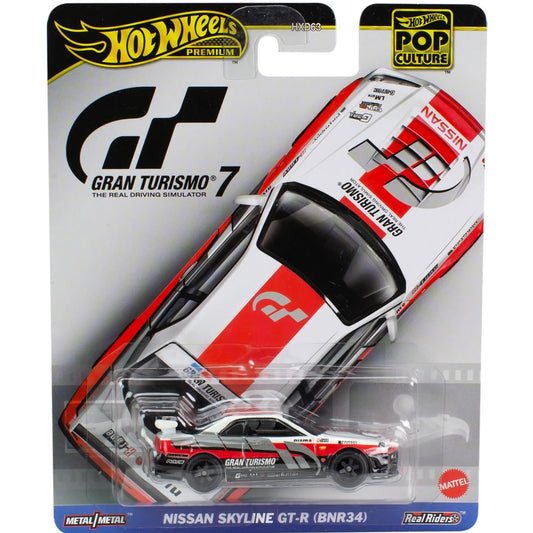 Hot Wheels Premium Pop Culture Nissan Skyline GT-R (BNR34) die-cast car from Gran Turismo 7 in 1/64 scale