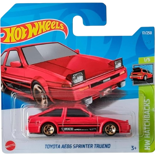Hot Wheels 1:64 scale die-cast model of the Toyota AE86 Sprinter Trueno in red from HW Hatchbacks 17/250 (2021)