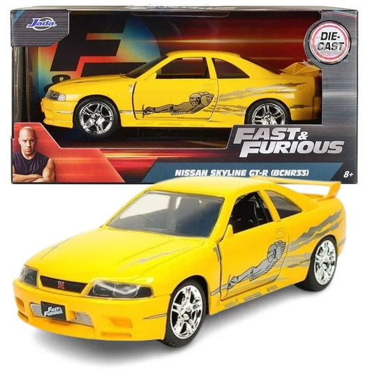 Jada 1:32 Fast & Furious Leon’s Yellow Nissan Skyline GT-R R33 BCNR33 die-cast model car.