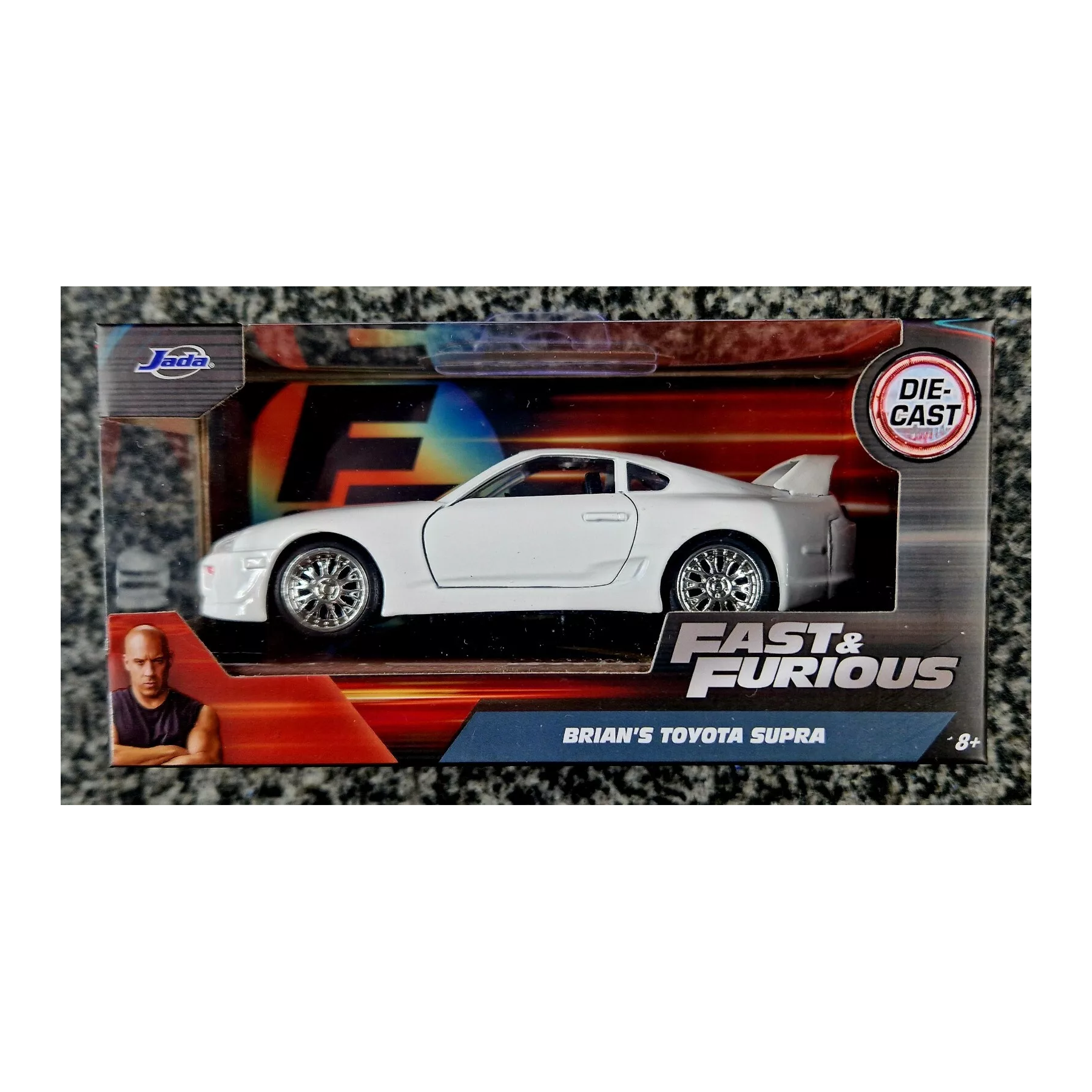 Jada Toys 1:32 die-cast model of Brian’s white 1995 Toyota Supra from Fast & Furious 7 with detailed finish.