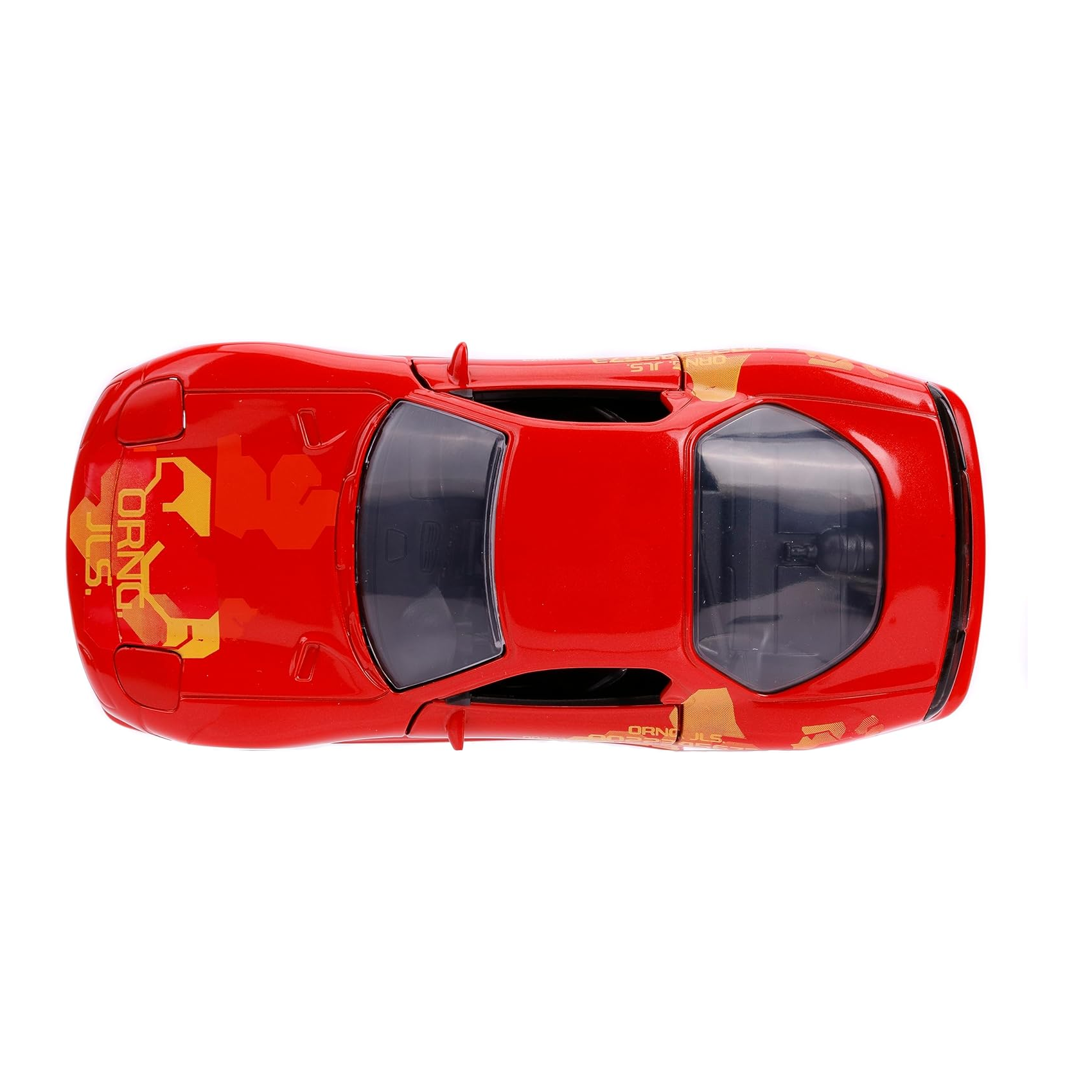 Jada Toys 1:32 scale die-cast model of Orange Julius’ orange 1993 Mazda RX-7 from 2 Fast 2 Furious with detailed livery.