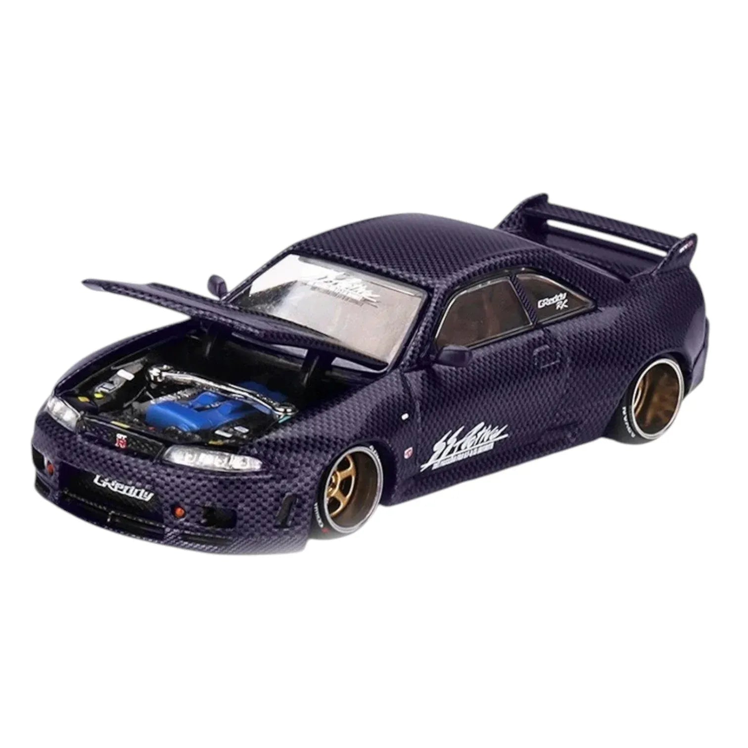 Kaido House x MiniGT 1:64 scale die-cast Nissan Skyline GT-R R33 Active Carbon R V2 1995 KHMG163 with custom design by Jun Imai.