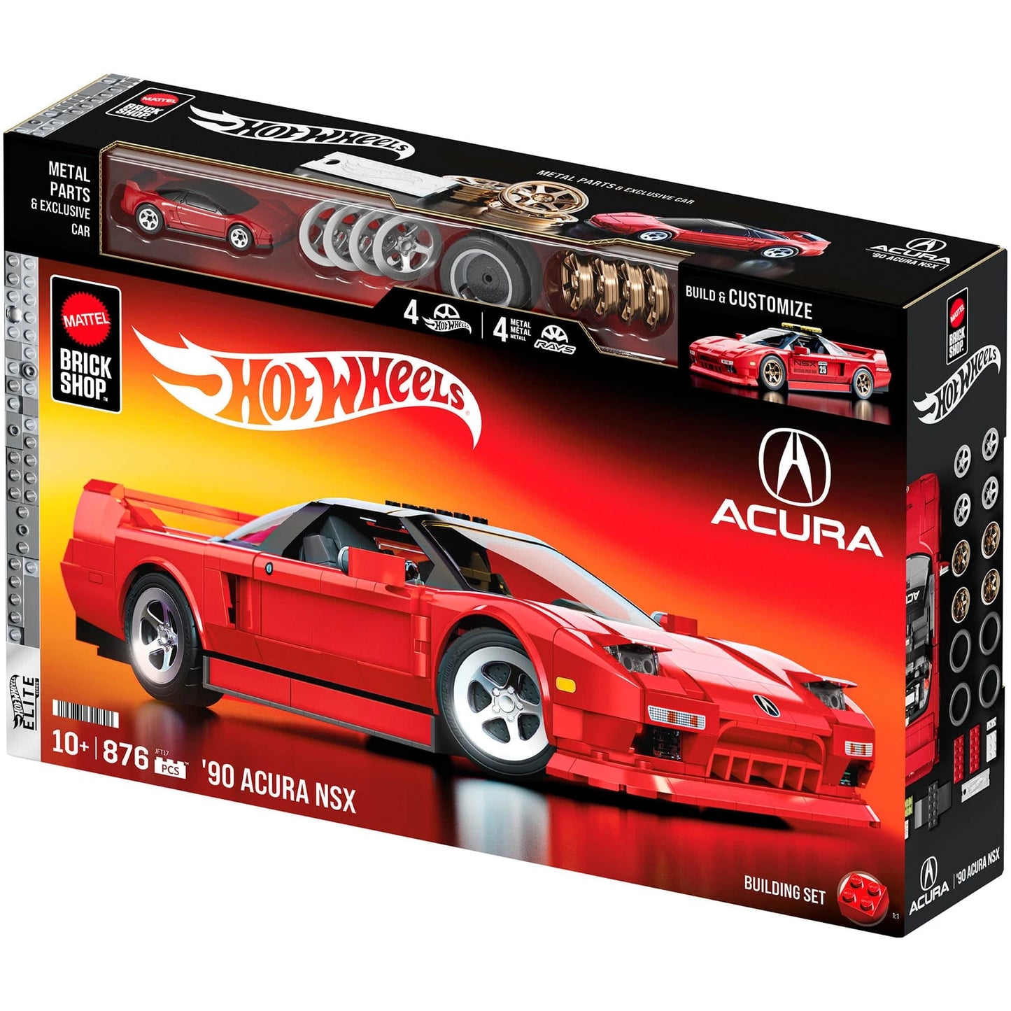 Mattel Brick Shop 1:16 scale ’90 Acura NSX set with exclusive die-cast car and JDM customization features