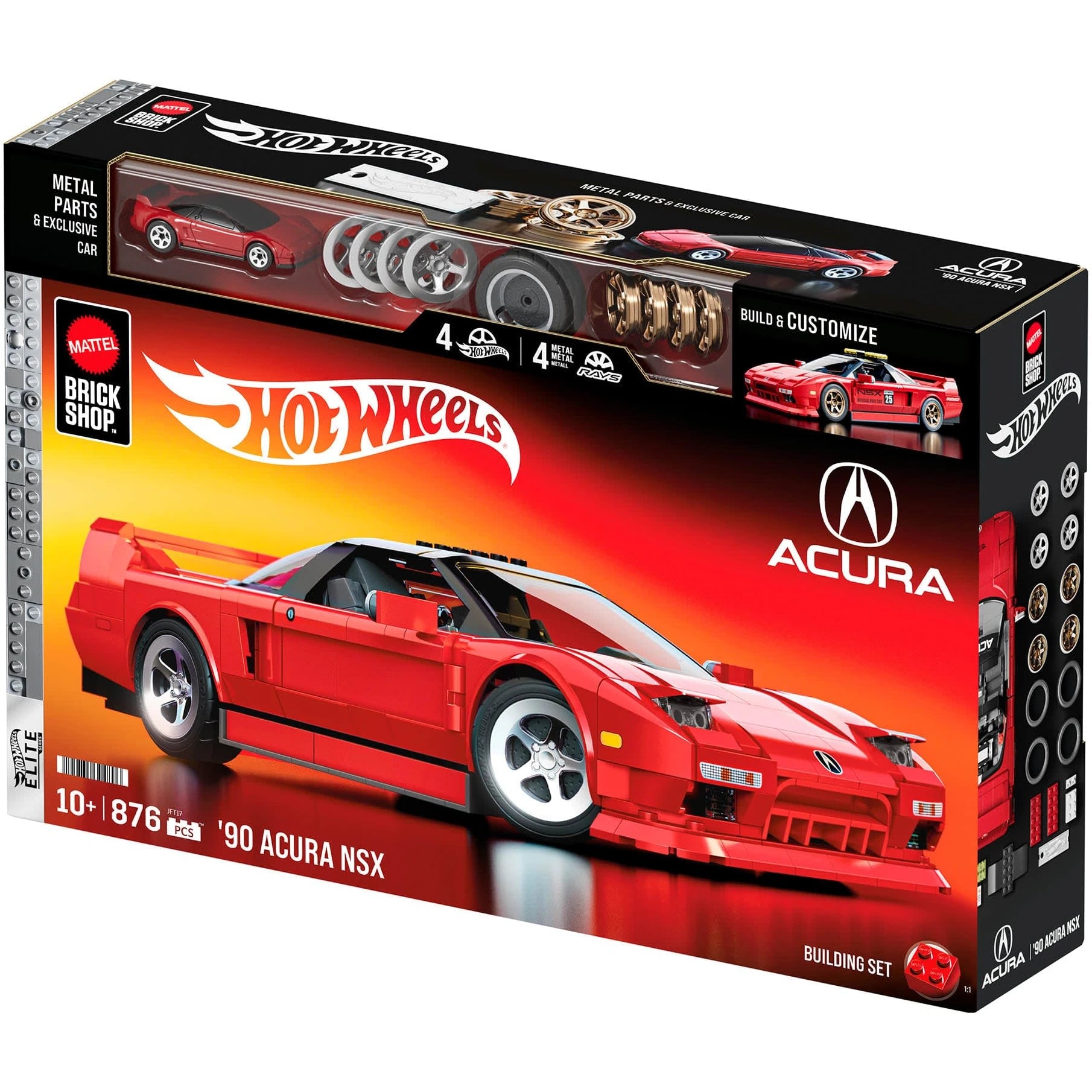 Mattel Brick Shop 1:16 scale ’90 Acura NSX set with exclusive die-cast car and JDM customization features