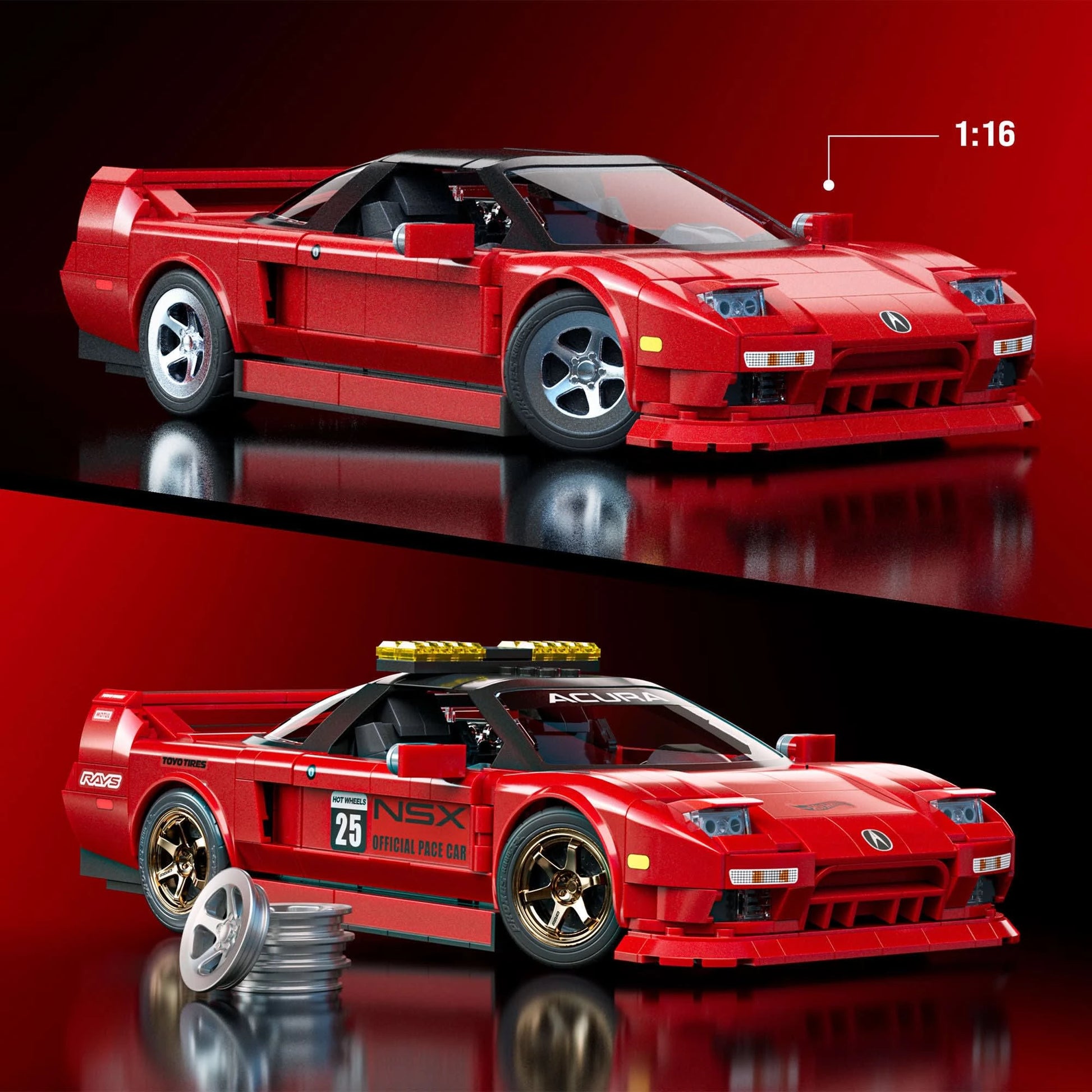 Mattel Brick Shop 1:16 scale ’90 Acura NSX set with exclusive die-cast car and JDM customization features