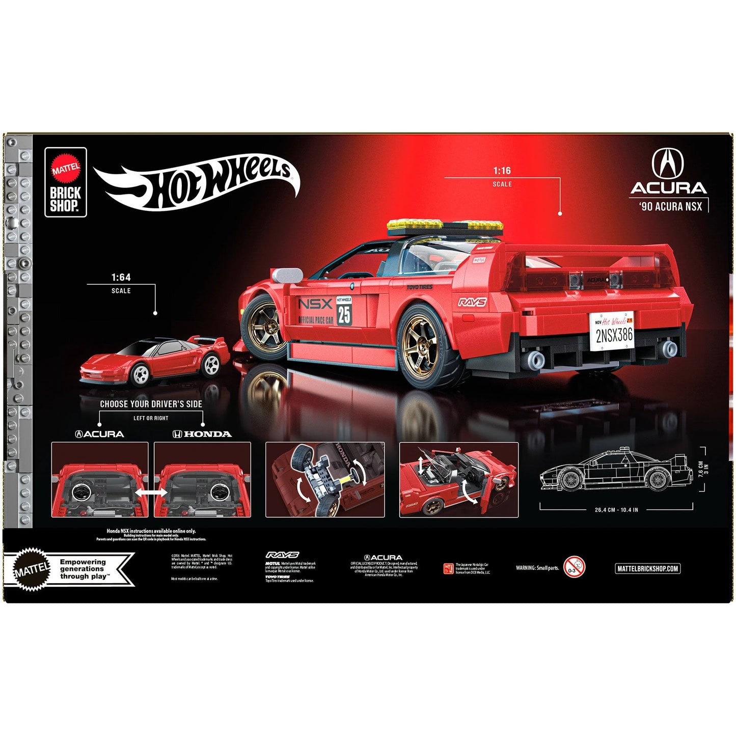 Mattel Brick Shop 1:16 scale ’90 Acura NSX set with exclusive die-cast car and JDM customization features
