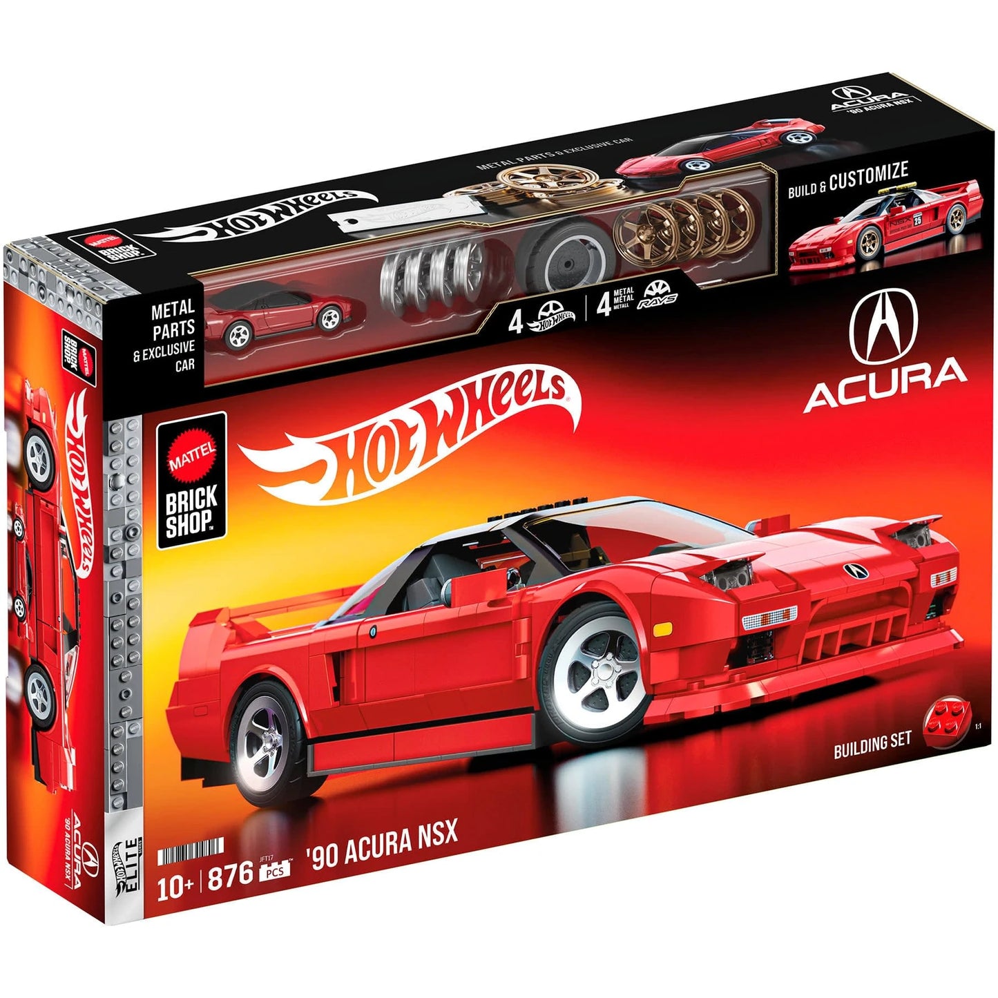 Mattel Brick Shop 1:16 scale ’90 Acura NSX set with exclusive die-cast car and JDM customization features