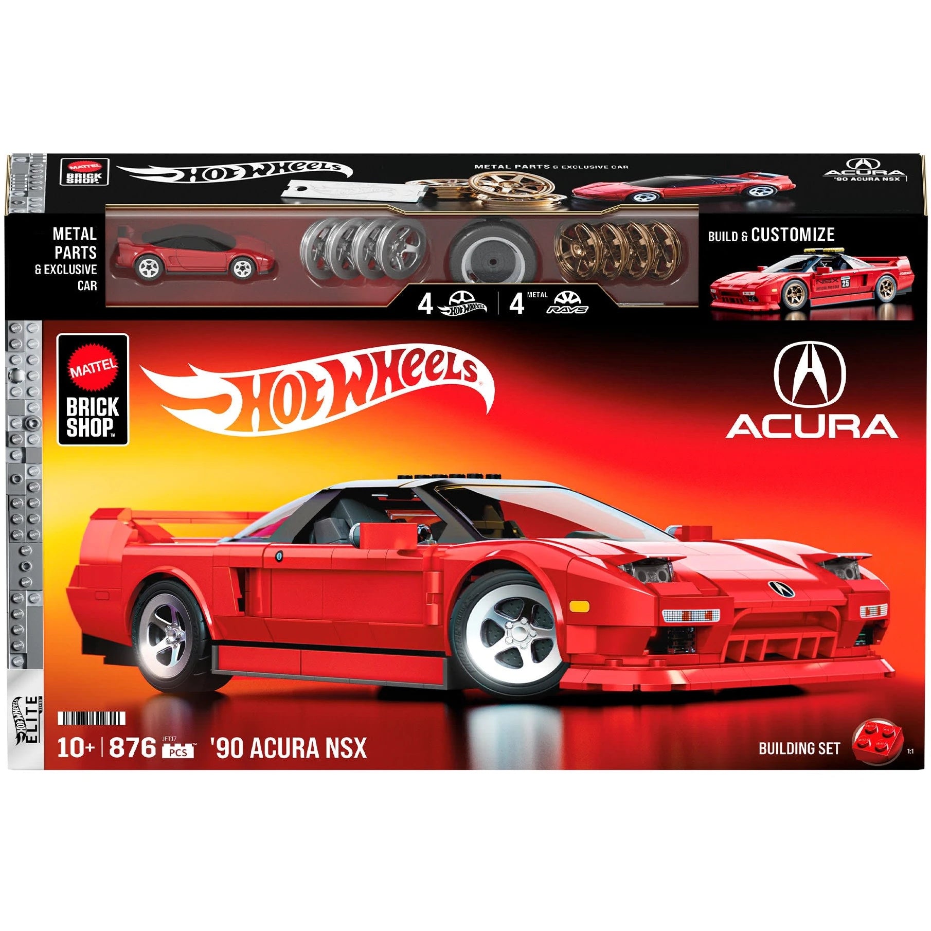 Mattel Brick Shop 1:16 scale ’90 Acura NSX set with exclusive die-cast car and JDM customization features