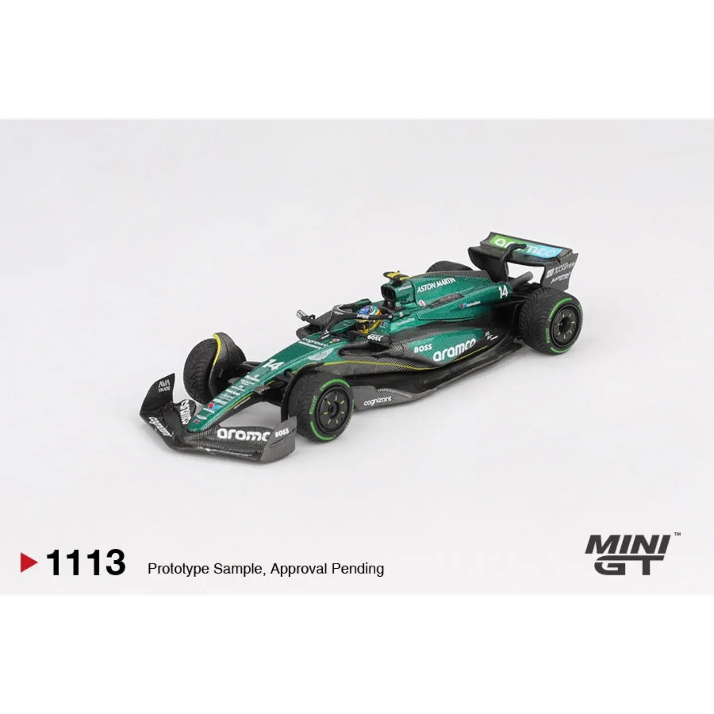 Mini GT 1:64 Aston Martin AMR24 #14 Fernando Alonso Canadian GP 2024 Formula 1 die-cast model car.
